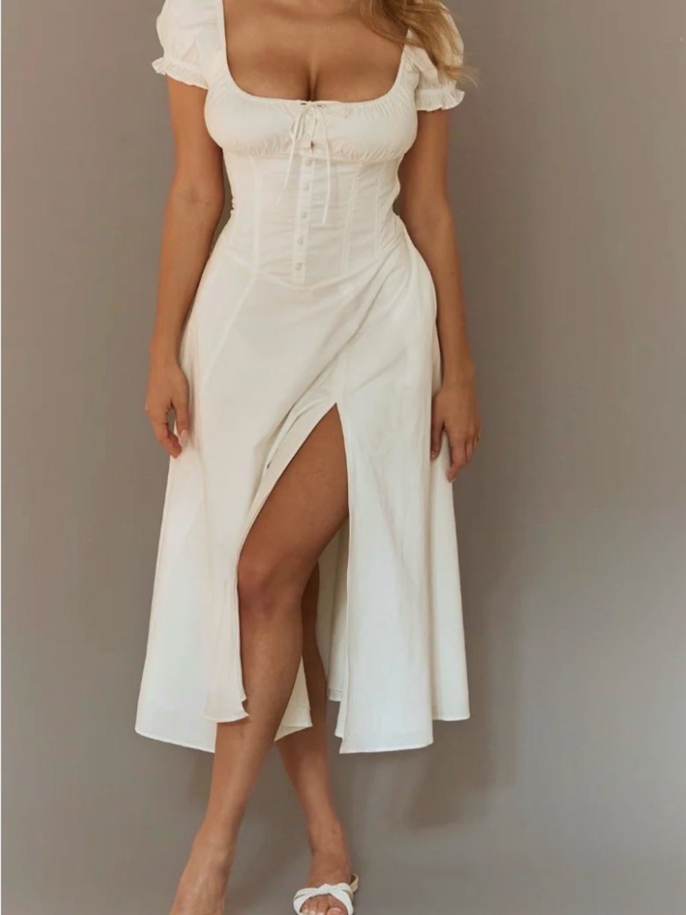 White Raw Milkmaid Dress